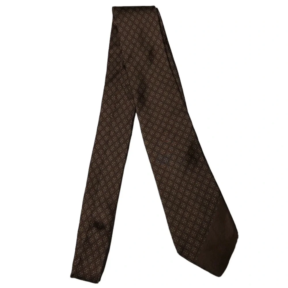 Givenchy brown silk tie with blue and cream dots